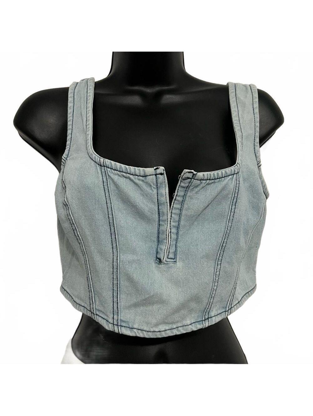90s Denim Crop Tank Top Dizzy Lizzie Chambray Sleeveless Festival Western M